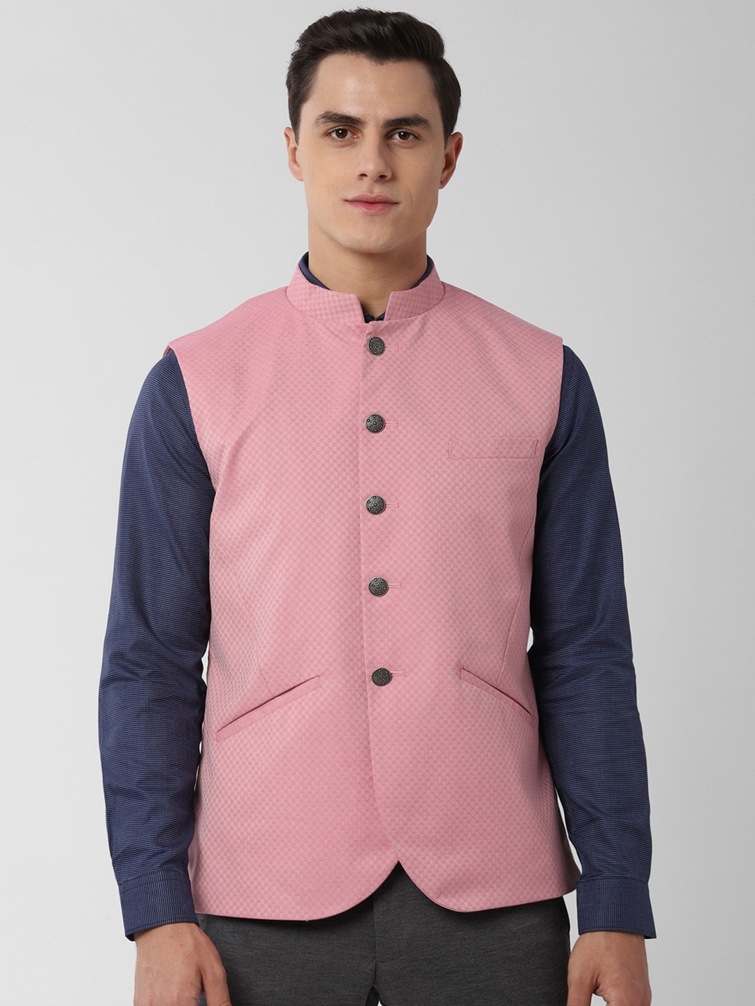 

Peter England Men Pink Woven Design Nehru Jacket