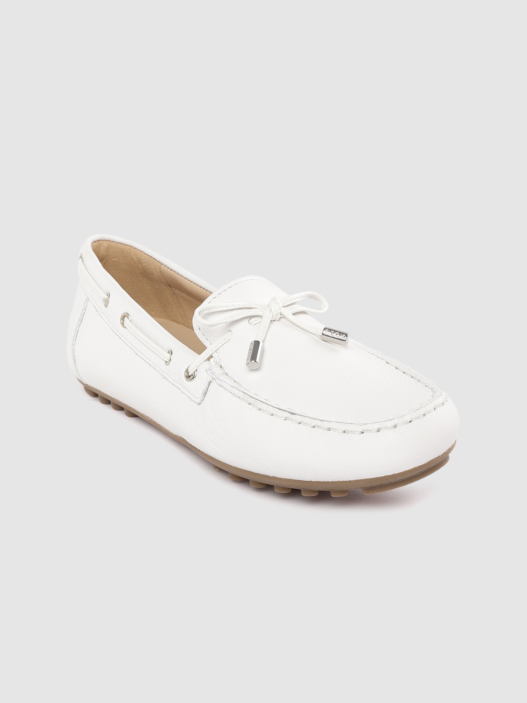 

Geox Women White Leather Boat Shoes