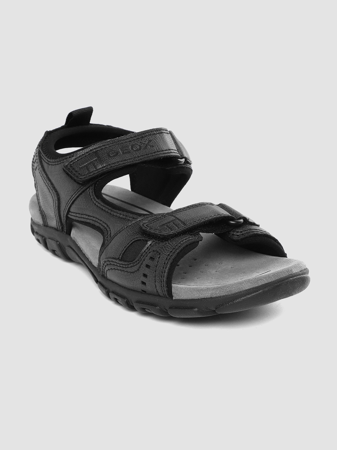 

Geox Men Black Solid Leather Comfort Sandals