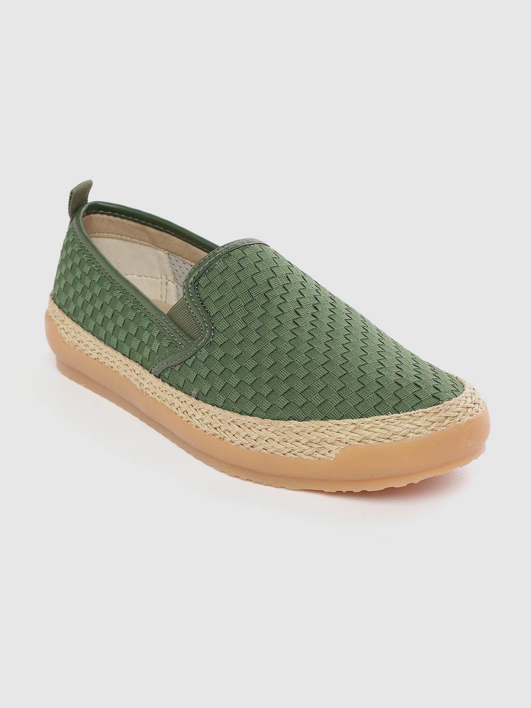 

Geox Men Green Basketweave Espadrille Style Slip-On Sneakers
