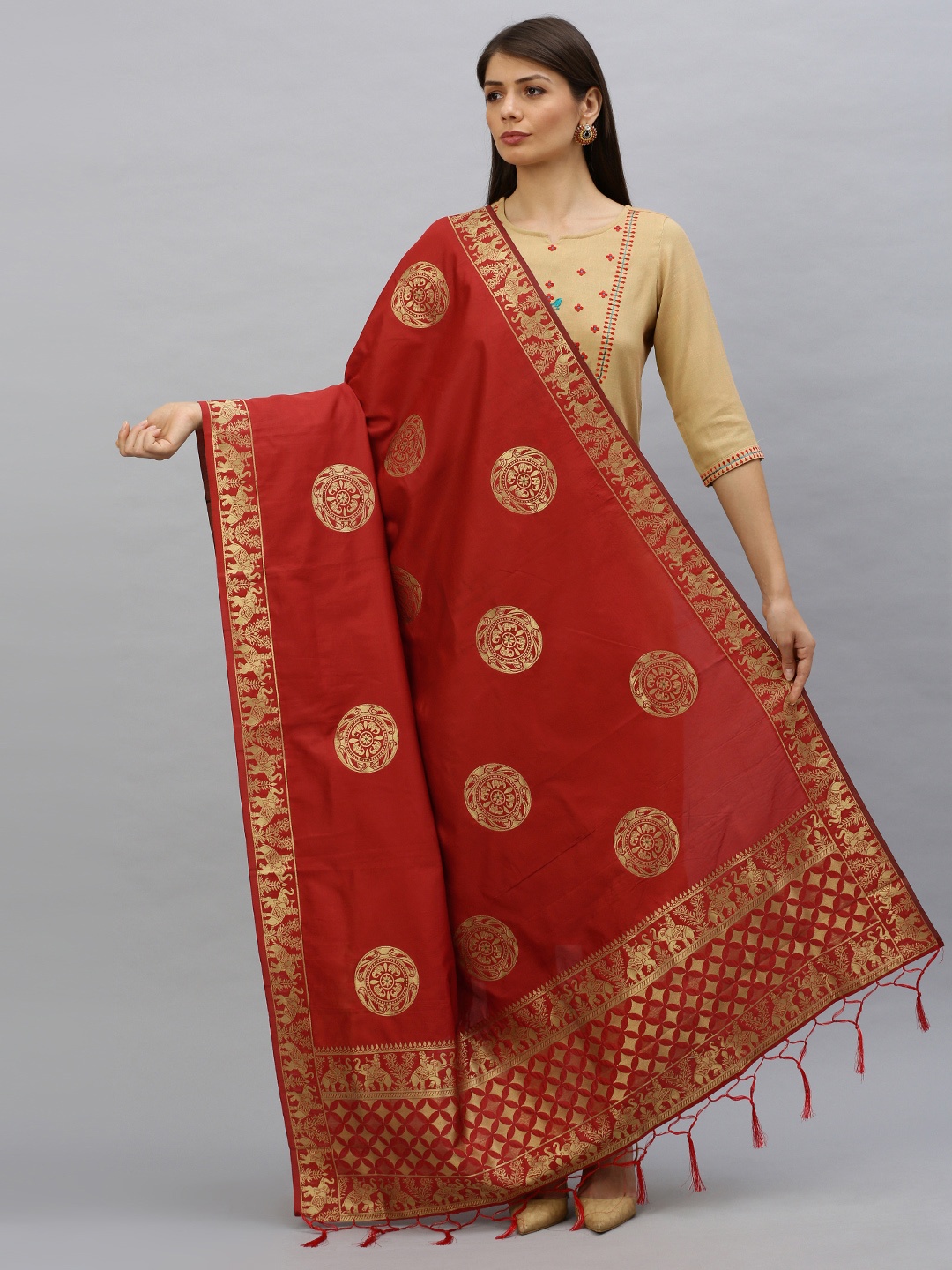 

MIMOSA Red & Gold-Toned Woven Design Dupatta