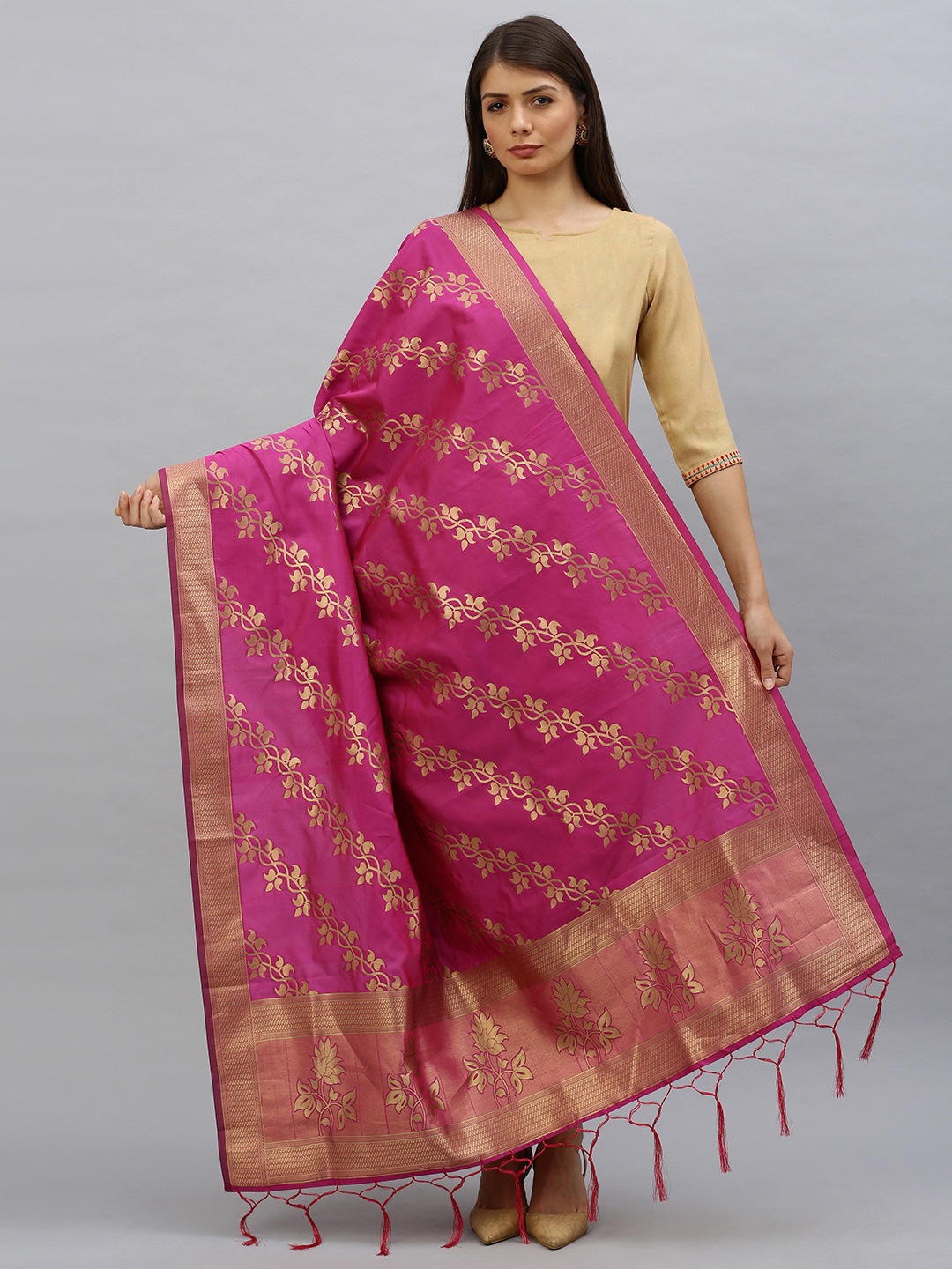 

MIMOSA Pink & Gold-Toned Woven Design Dupatta