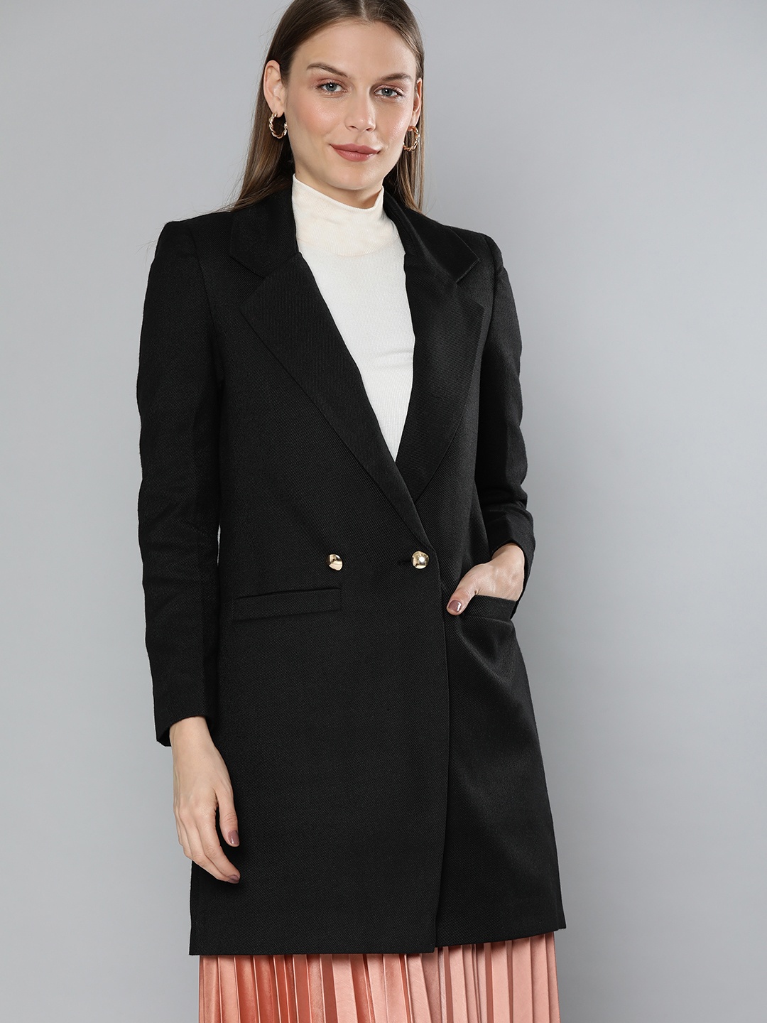

Chemistry Edition Women Black Solid Longline Over Coat