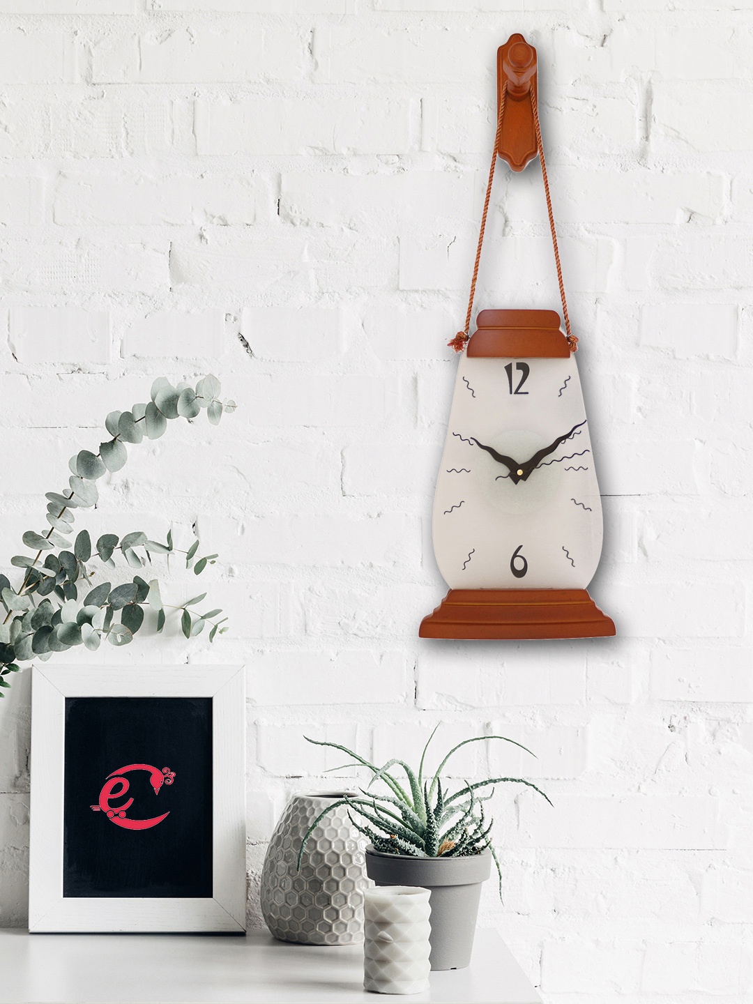 

eCraftIndia Off-White & Brown Quirky Solid 53 cm x 17 cm Analogue Wall Clock