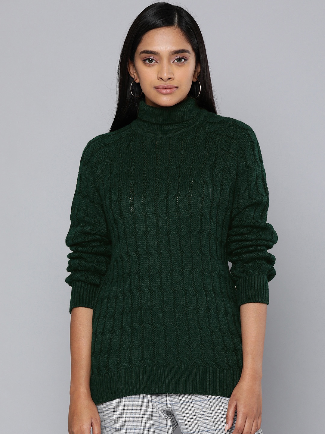 

Chemistry Women Green Self Design Pullover Sweater