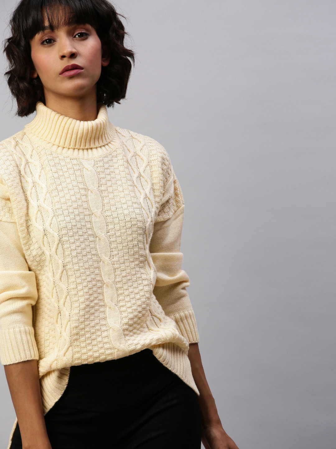 

Chemistry Women Off-White Self Design Pullover Sweater