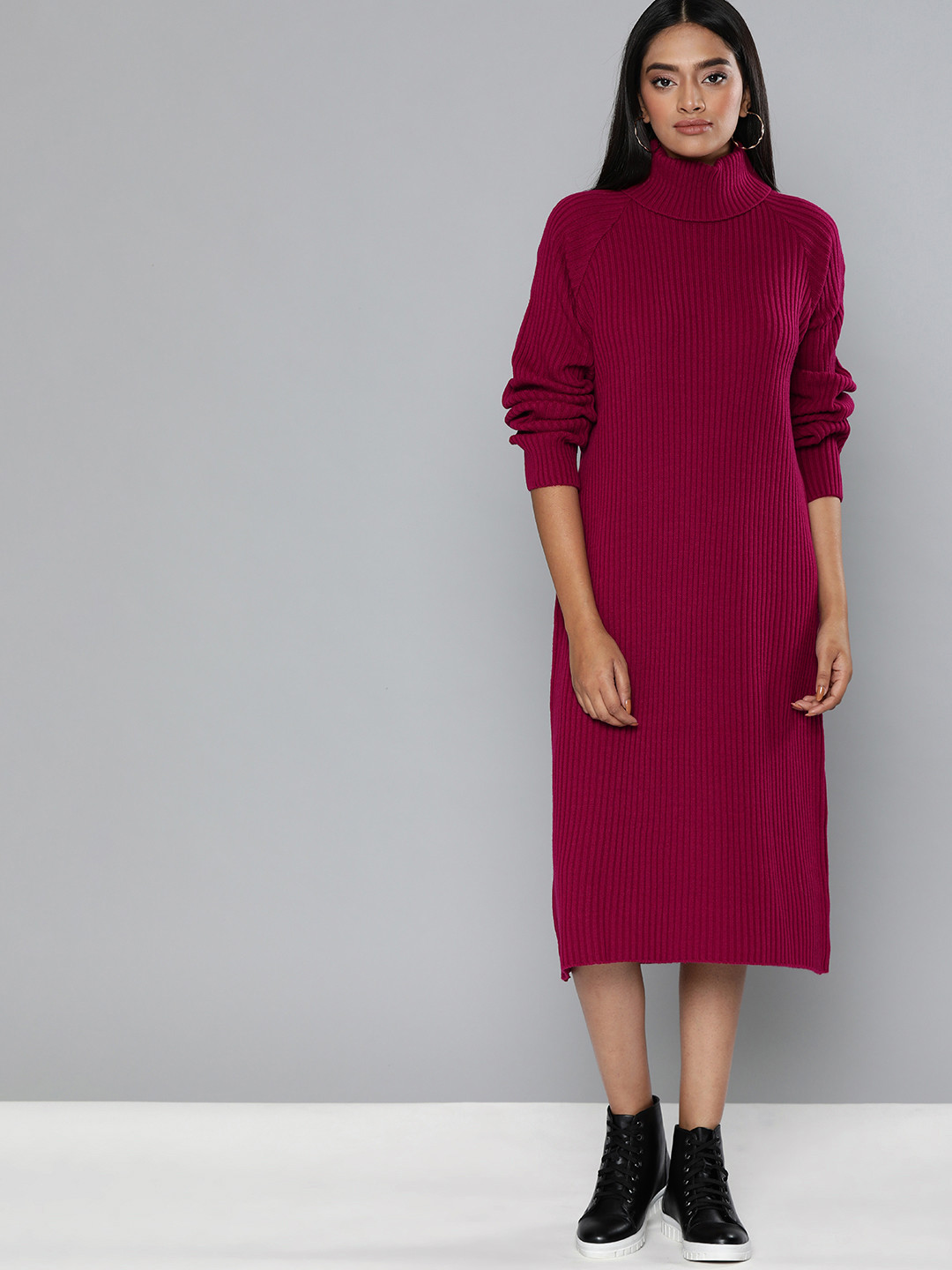 

Chemistry Women Pink Self Design Jumper Dress