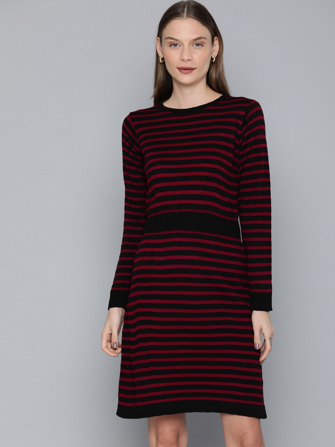 

Chemistry Women Black Striped Acrylic Jumper Dress