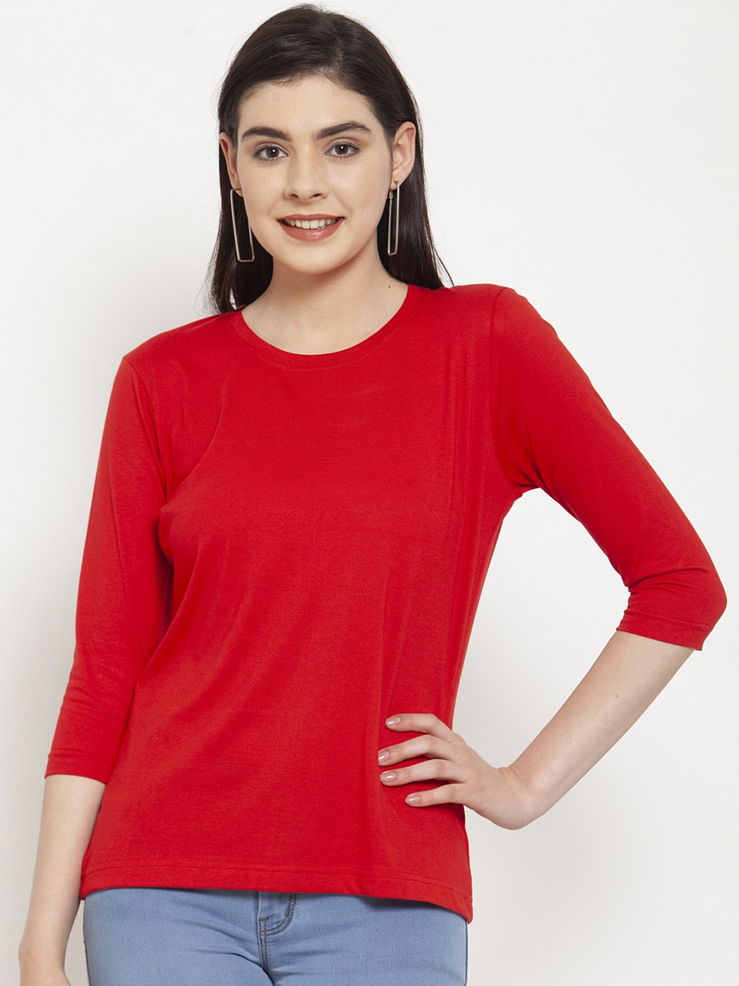 

Friskers Women Red Solid Round Neck T-shirt