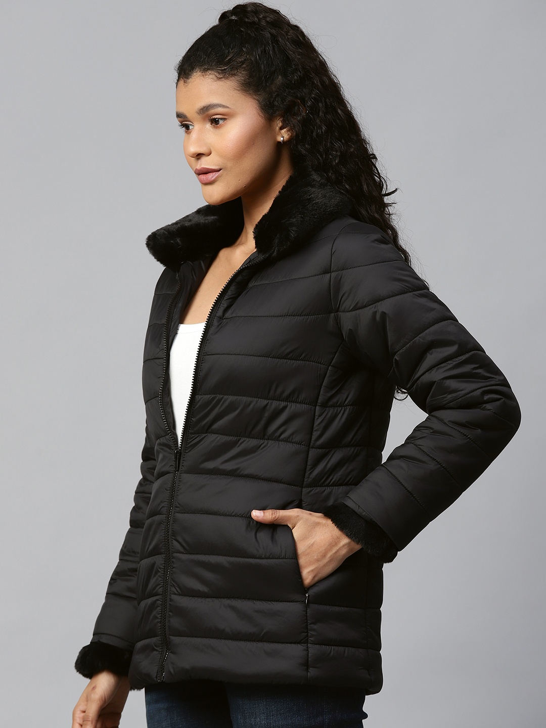 

Chemistry Women Black Solid Padded Jacket