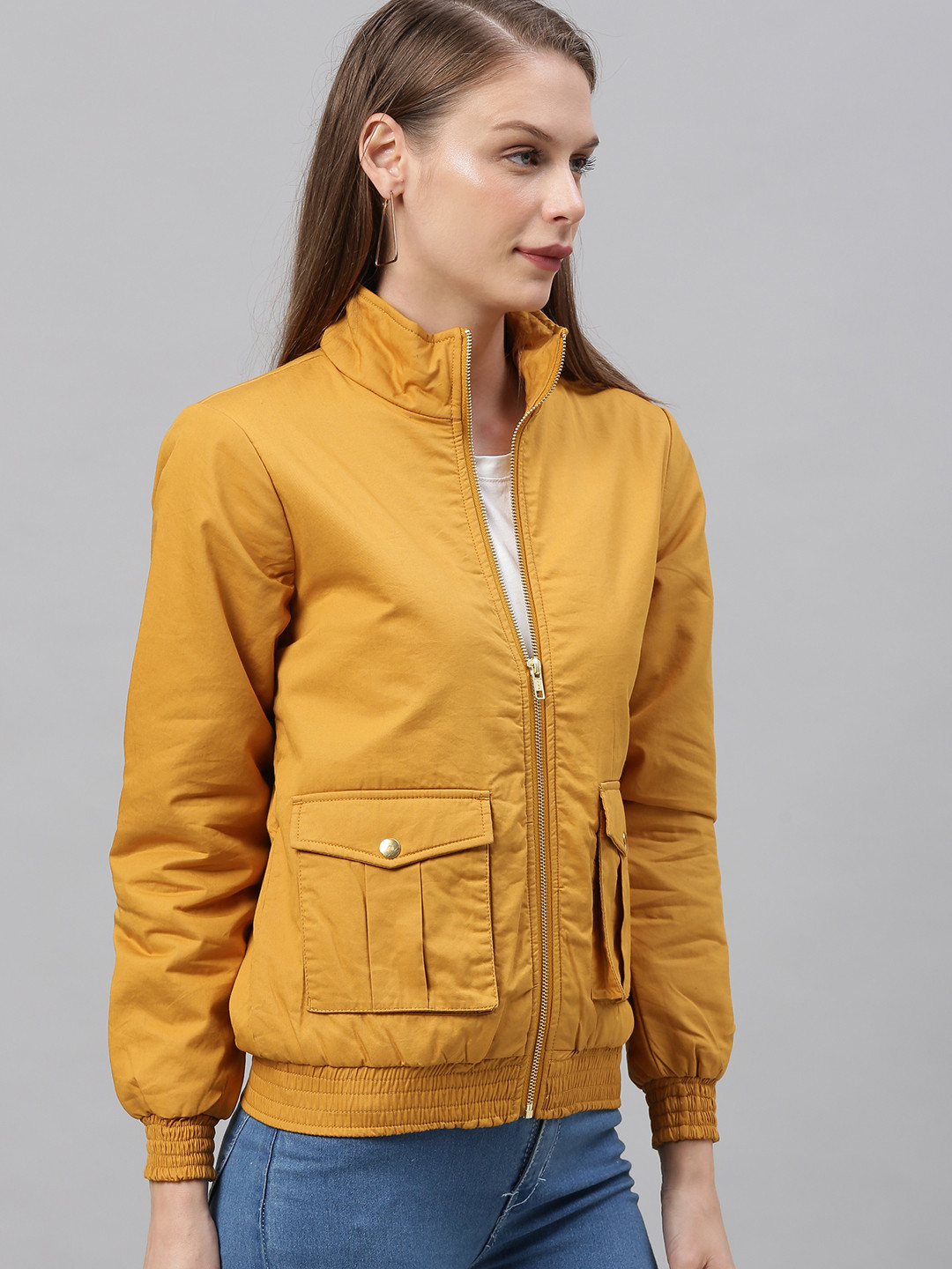 

Chemistry Women Mustard Solid Open Front Jacket