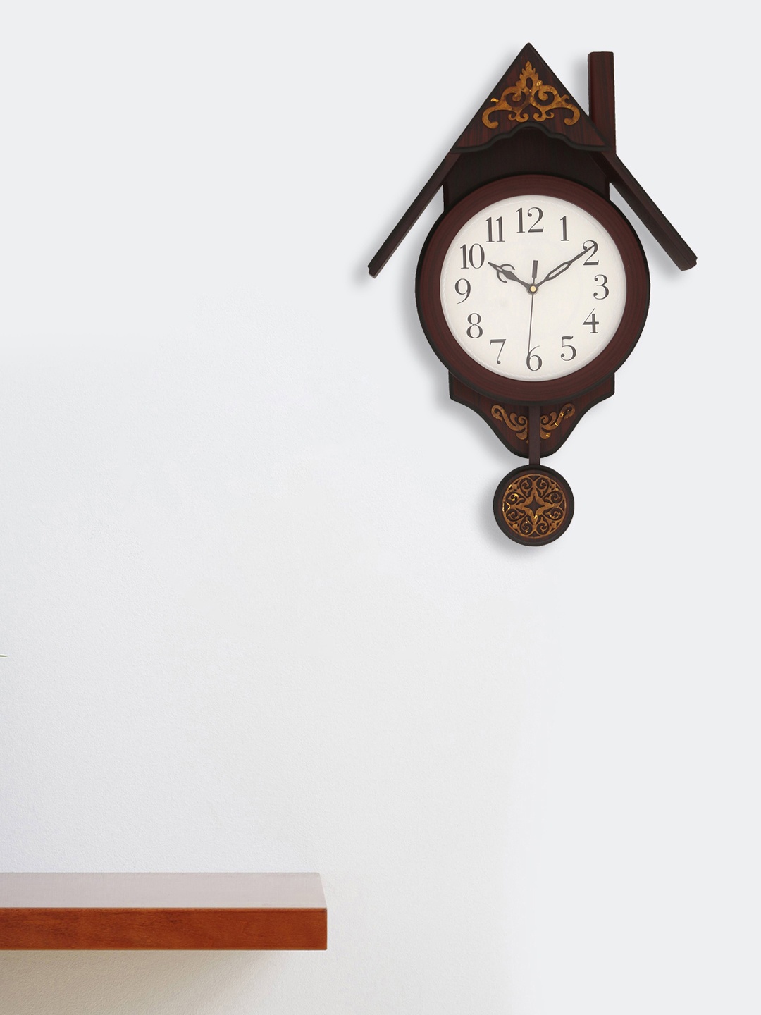 

eCraftIndia Brown & White Wooden Pendulum Analogue Wall Clock