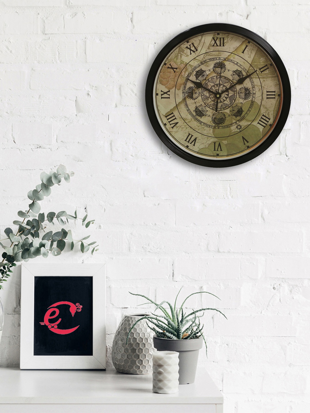 

eCraftIndia Black & Brown Printed Round Vintage Analogue Wall Clock