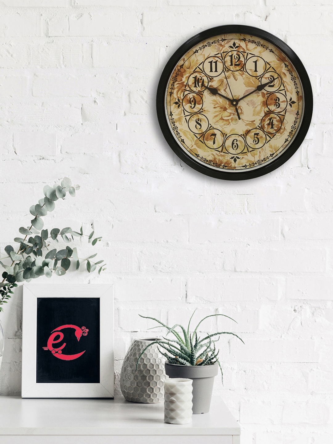 

eCraftIndia Black & Beige Round Printed 31 x 31 CM Analogue Wall Clock