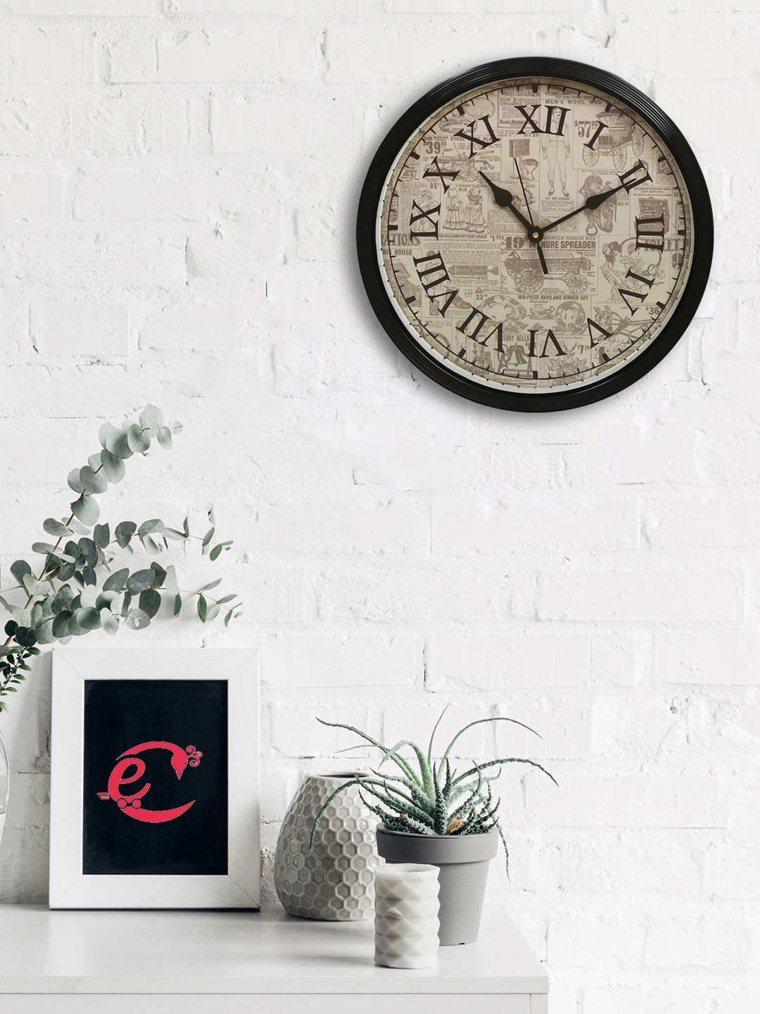 

eCraftIndia Black & Beige Round Printed 31 x 31 CM Analogue Wall Clock
