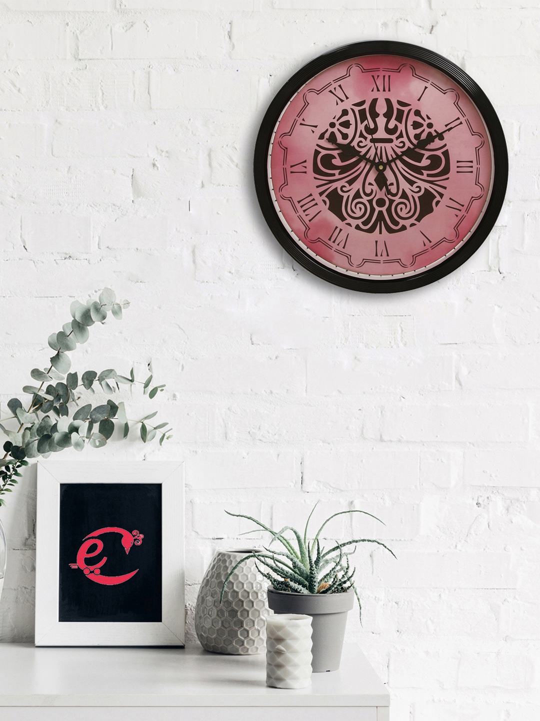 

eCraftIndia Black & Pink Round Printed 31 x 31 CM Analogue Wall Clock