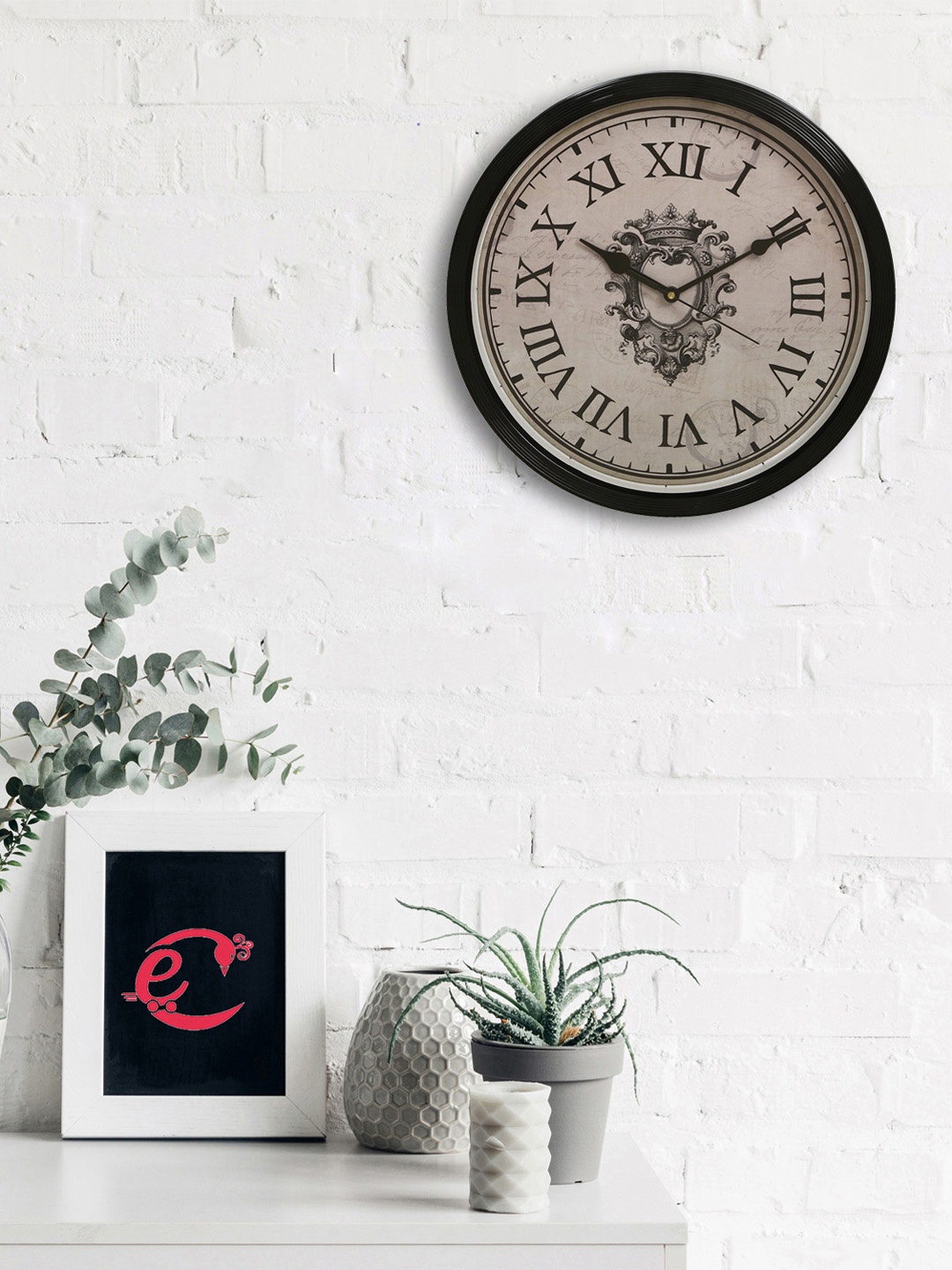 

eCraftIndia Off-White & Black Round Printed 31 cm Analogue Wall Clock