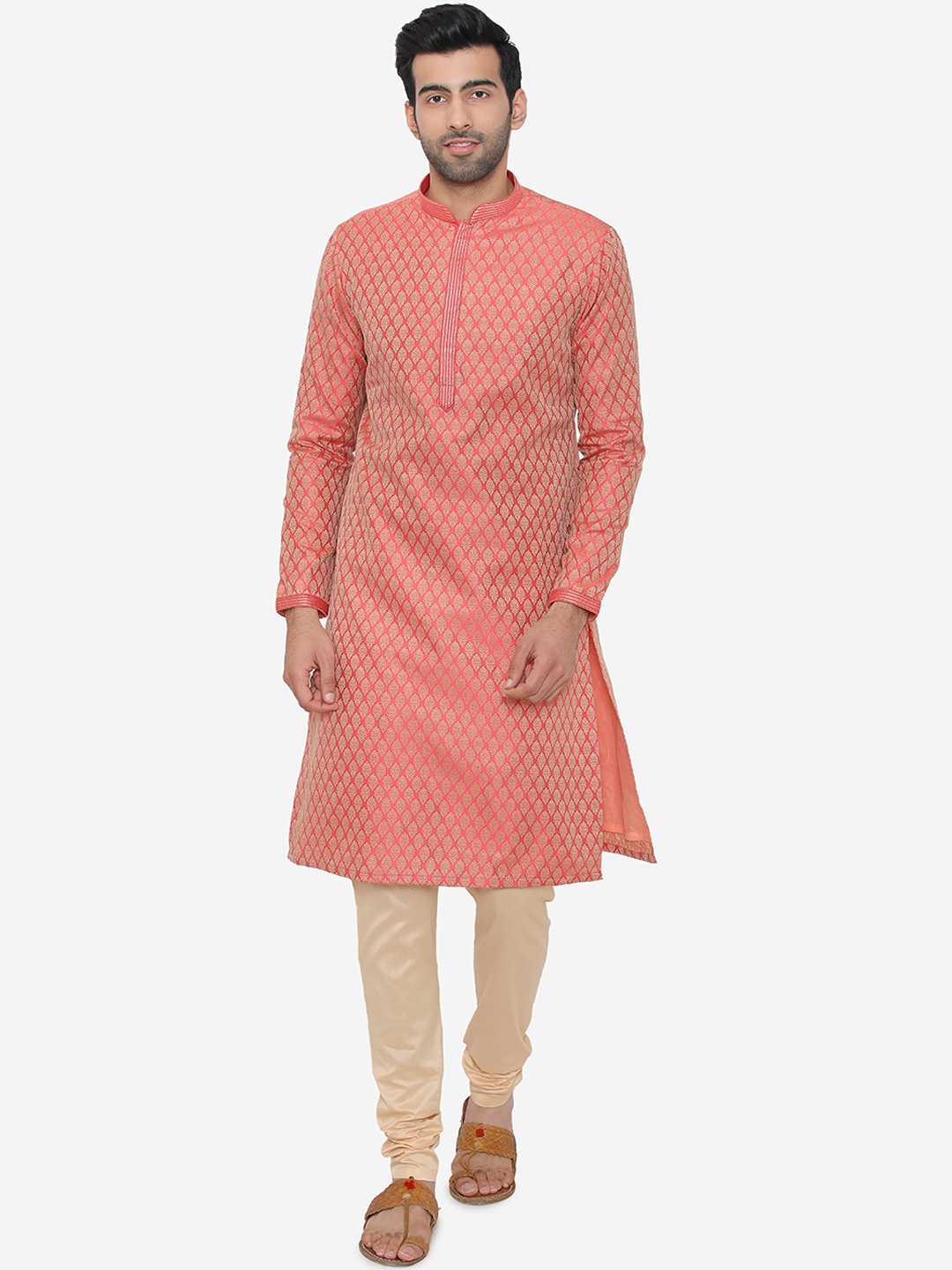 

Manyavar Men Pink Self Design Kurta with Churidar