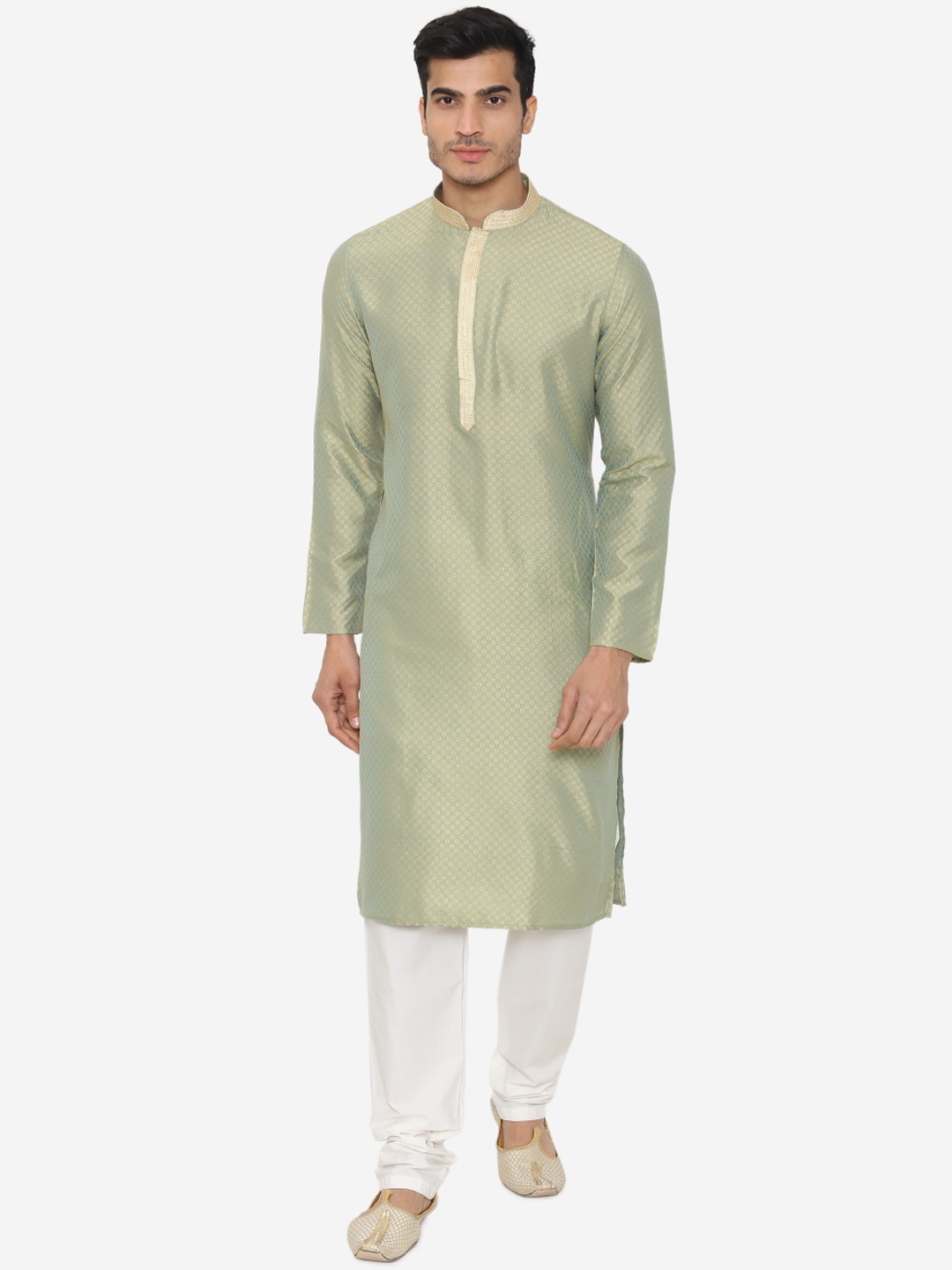 

Manyavar Men Green Self Design Kurta with Churidar