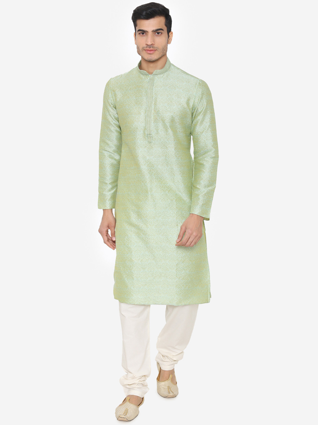 

Manyavar Men Green Self Design Kurta with Churidar