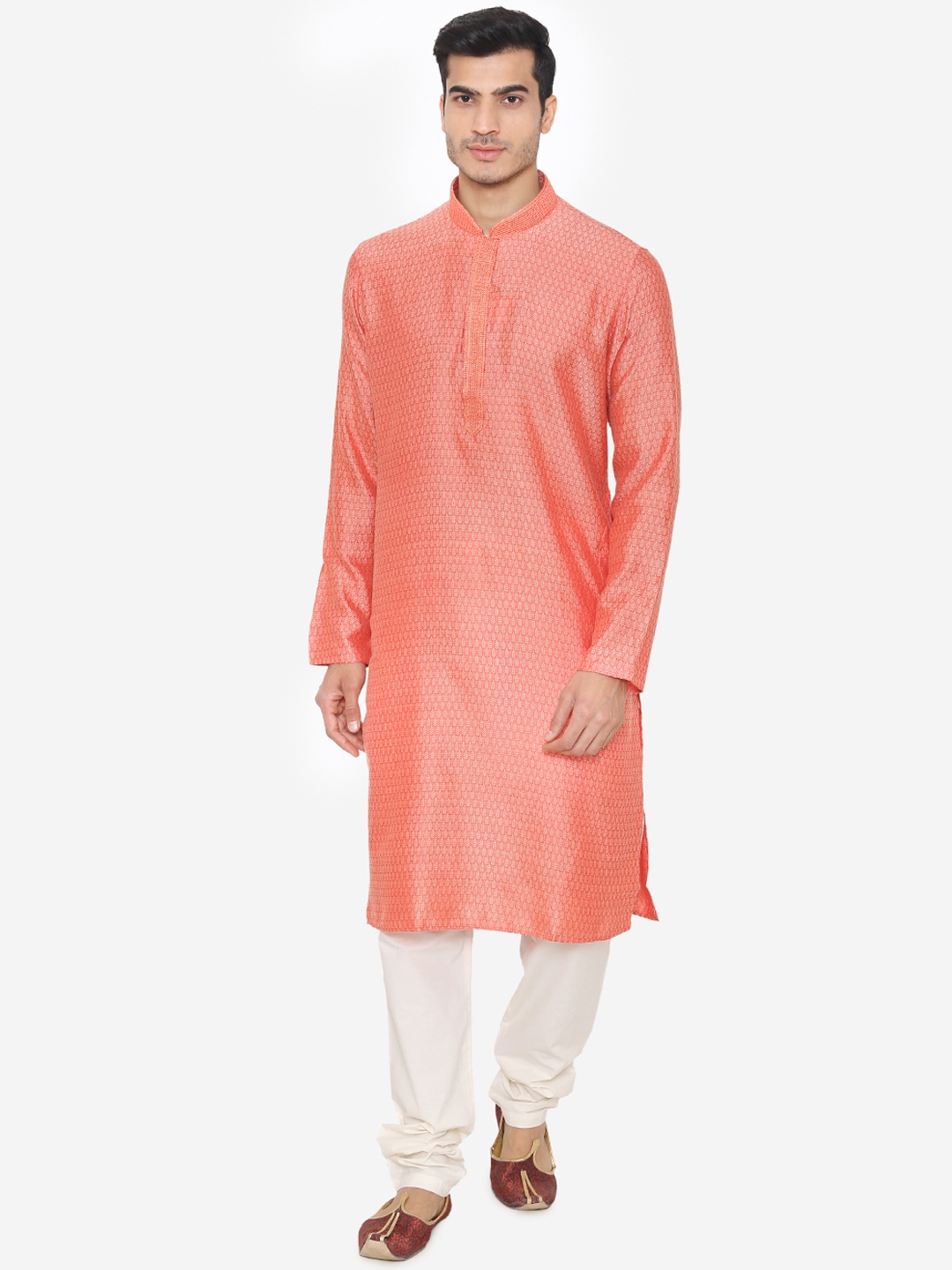 

Manyavar Men Pink Self Design Kurta with Churidar