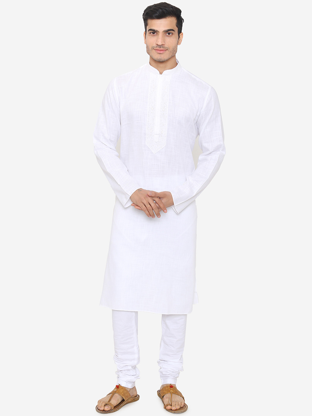 

Manyavar Men White Solid Kurta with Churidar