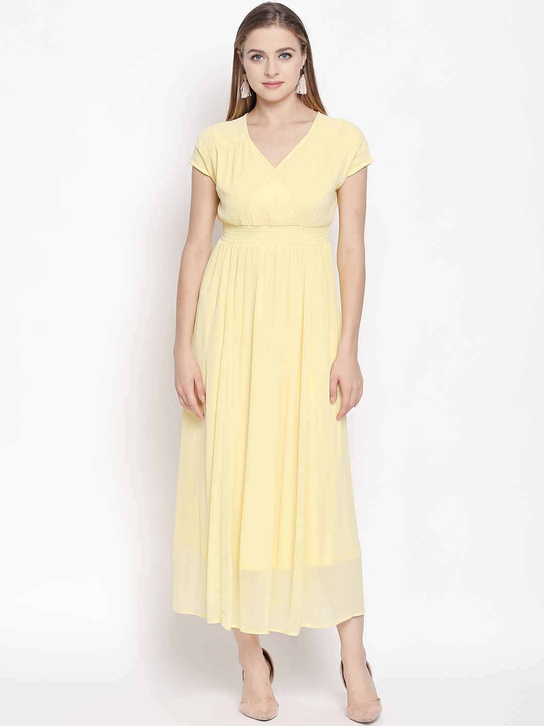 

Forever Glam by Pantaloons Women Yellow Solid Empire Dress