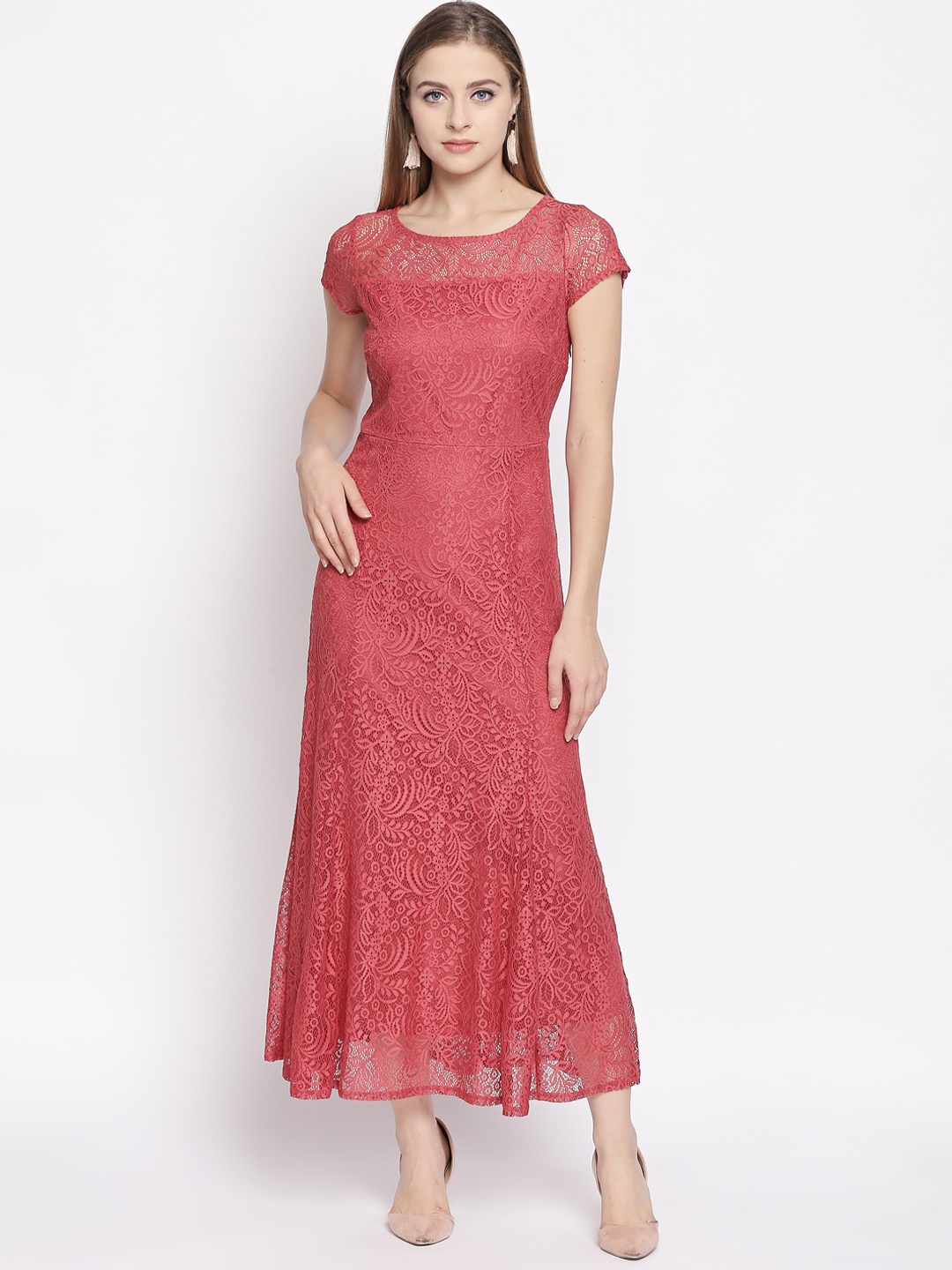 

Forever Glam by Pantaloons Women Pink Self Design Fit and Flare Dress