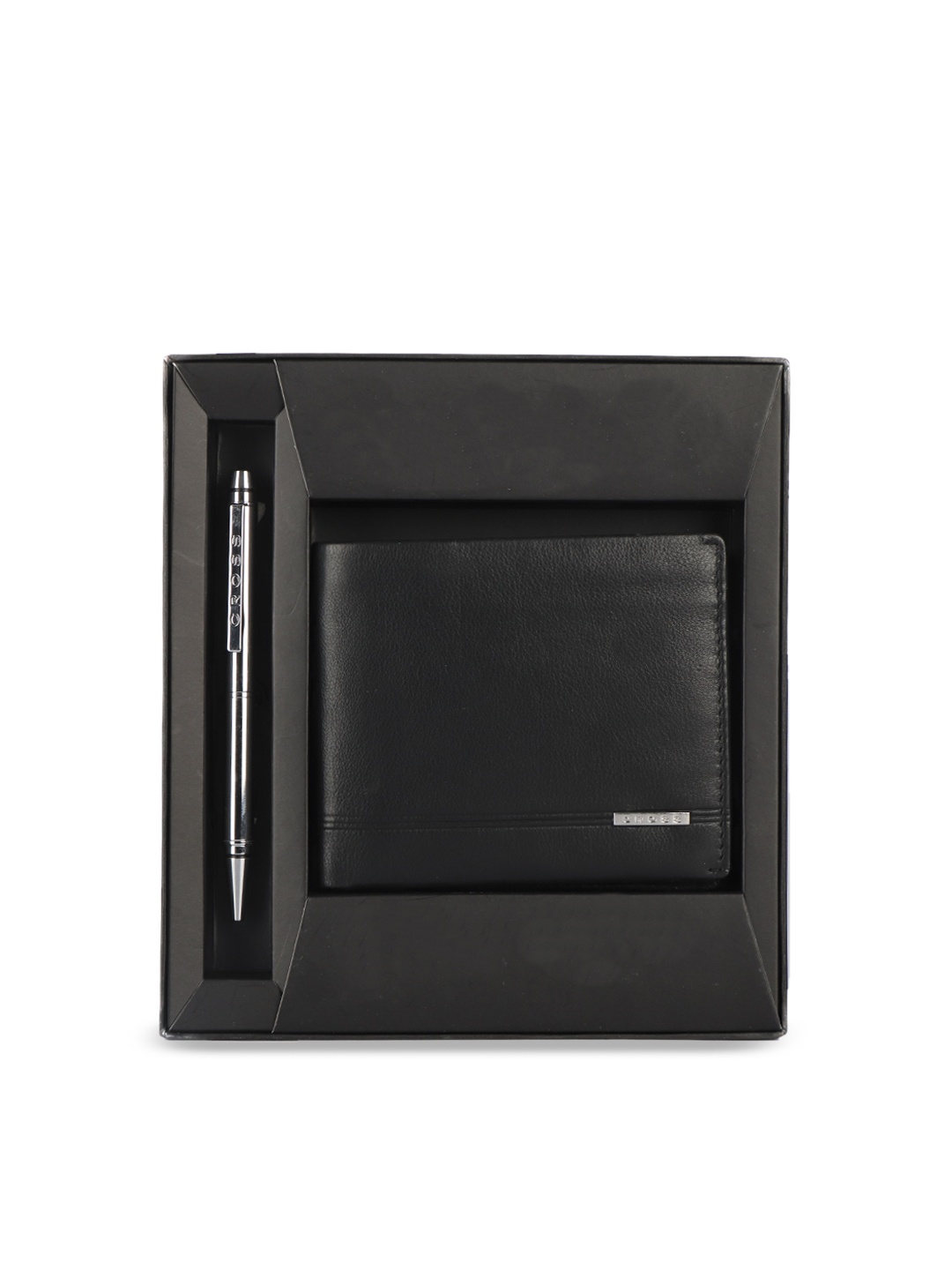 

Cross Men Black Solid Leather Two Fold Wallet With Luxury Agenda Pen