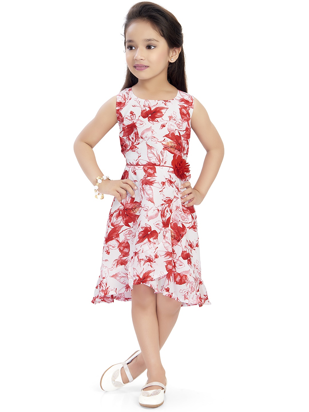 

Doodle Girls Red & White Floral Printed Fit and Flare Dress