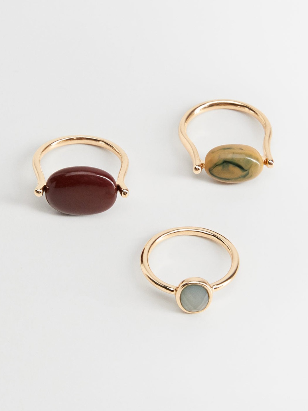 

MANGO Women Set of 3 Gold-Plated Stone-Studded Finger Rings