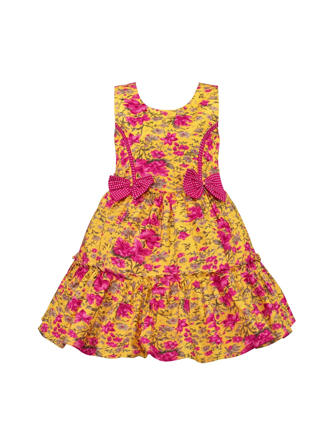 

Wish Karo Girls Yellow & Pink Floral Printed Fit and Flare Dress