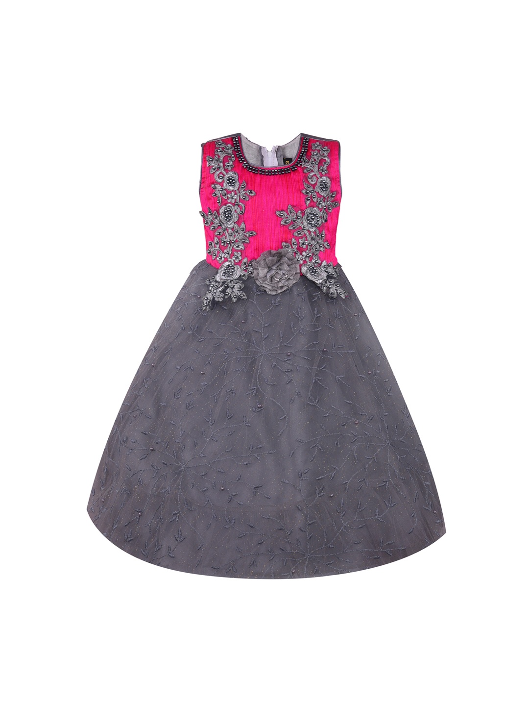 

Wish Karo Girls Pink Embroidered Fit and Flare Dress