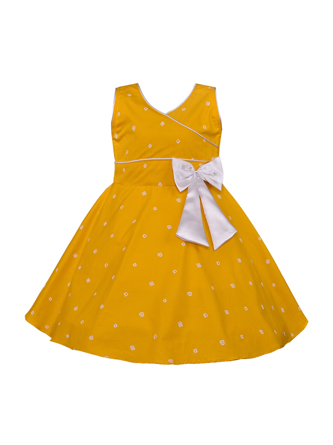 

Wish Karo Girls Yellow Printed Fit and Flare Dress
