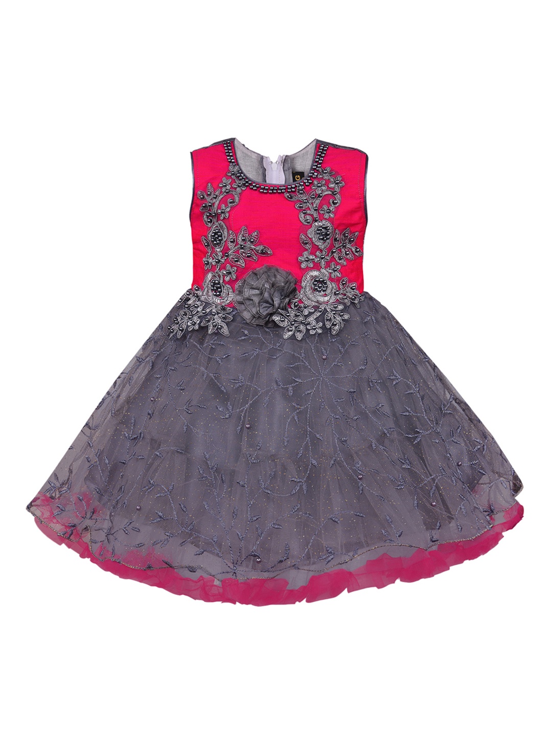 

Wish Karo Girls Pink & Grey Embellished Fit and Flare Dress