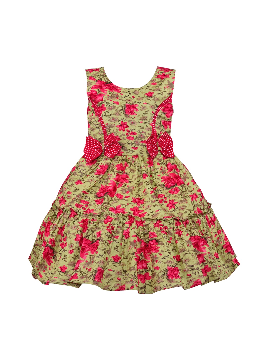 

Wish Karo Girls Green & Red Printed Fit and Flare Dress