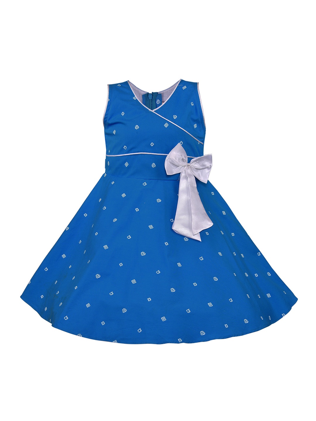 

Wish Karo Girls Blue Printed Fit and Flare Dress