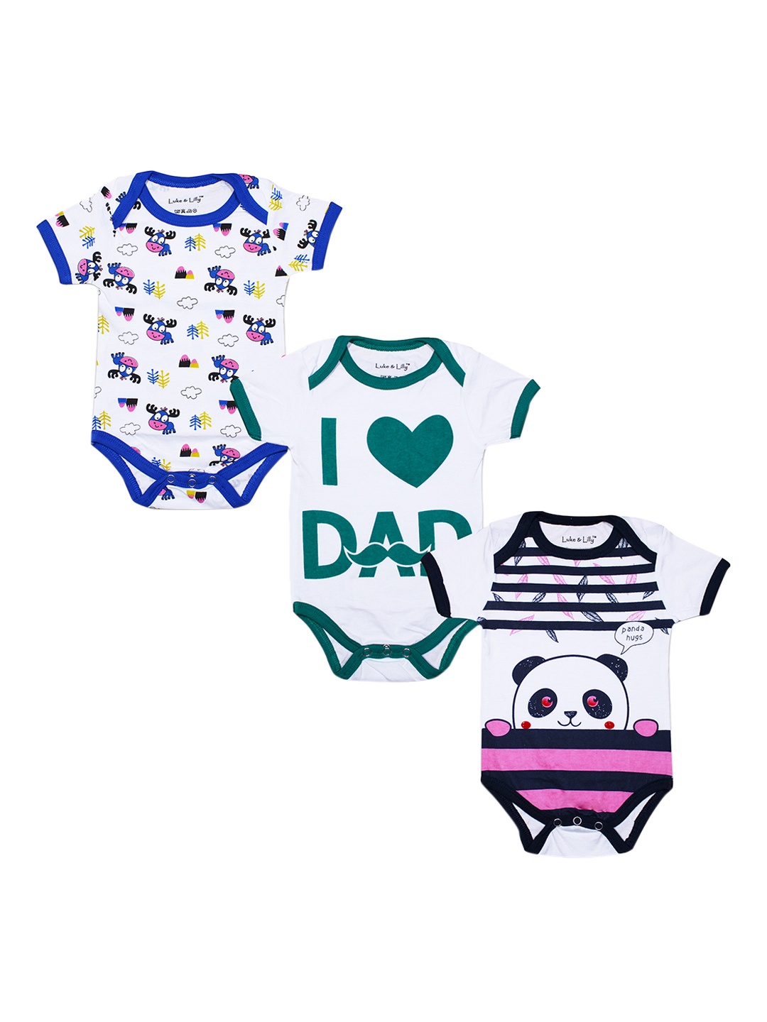 

Luke & Lilly Infant Kids Pack Of 3 Printed Rompers, White