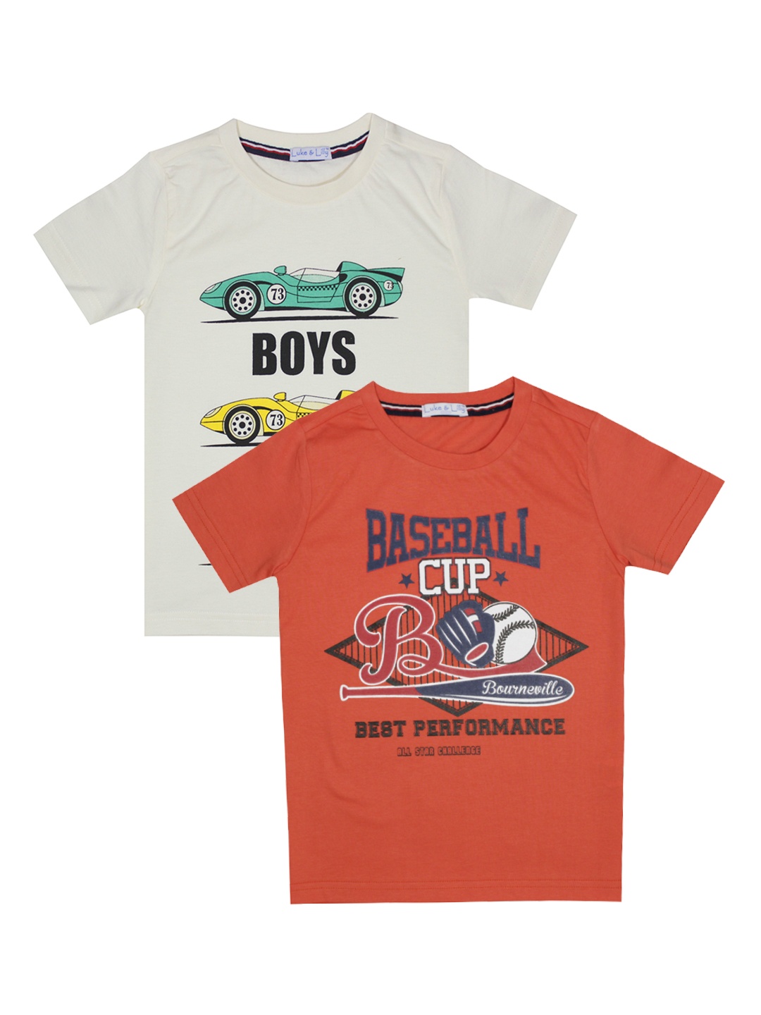 

Luke Lilly Boys Pack of 2 Printed Round Neck Pure Cotton T-shirts, Off white