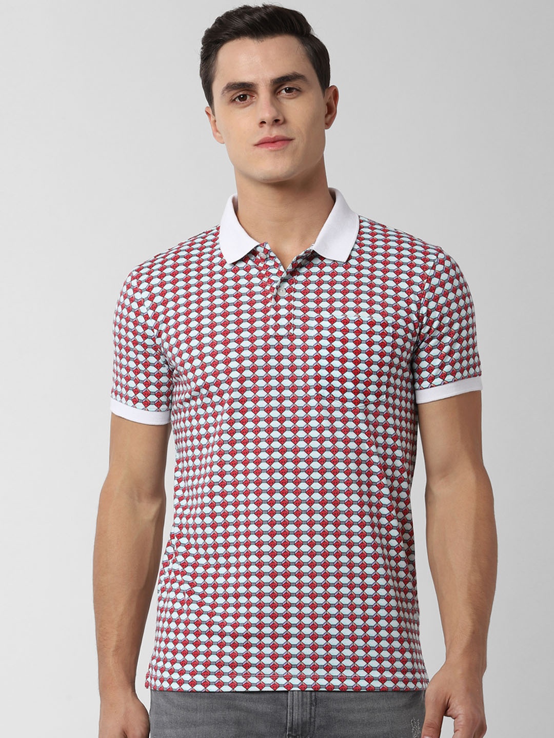 

Peter England Casuals Men Red & White Printed Polo Collar T-shirt