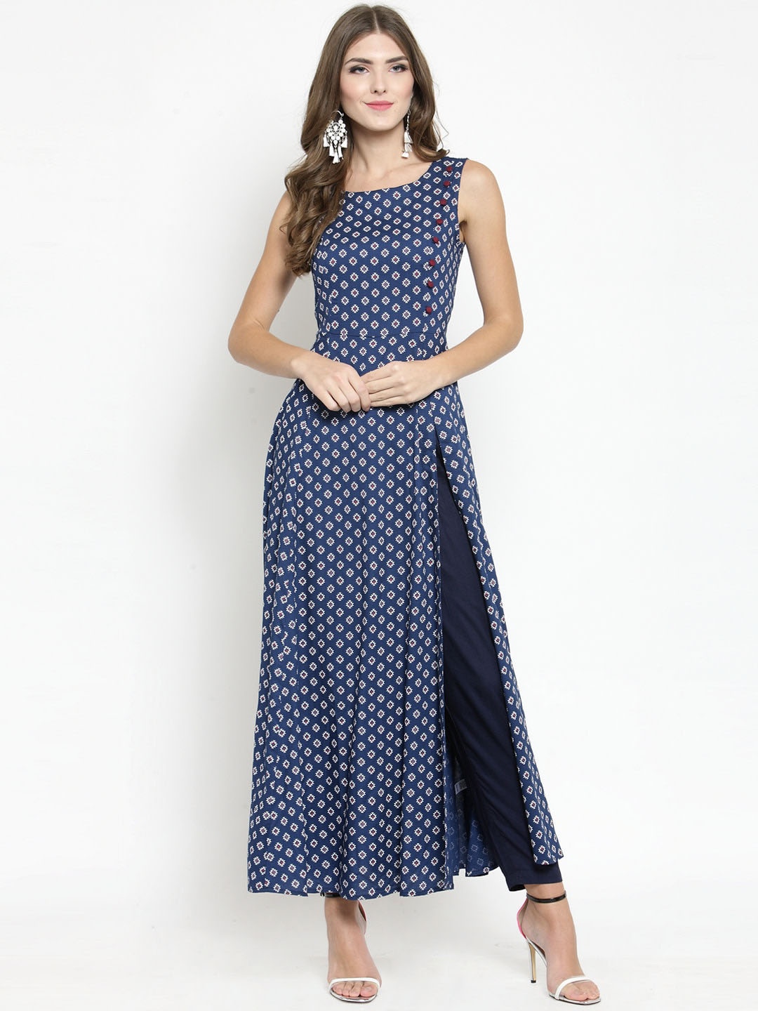 

Sera Women Navy Blue Printed Kurta with Trousers