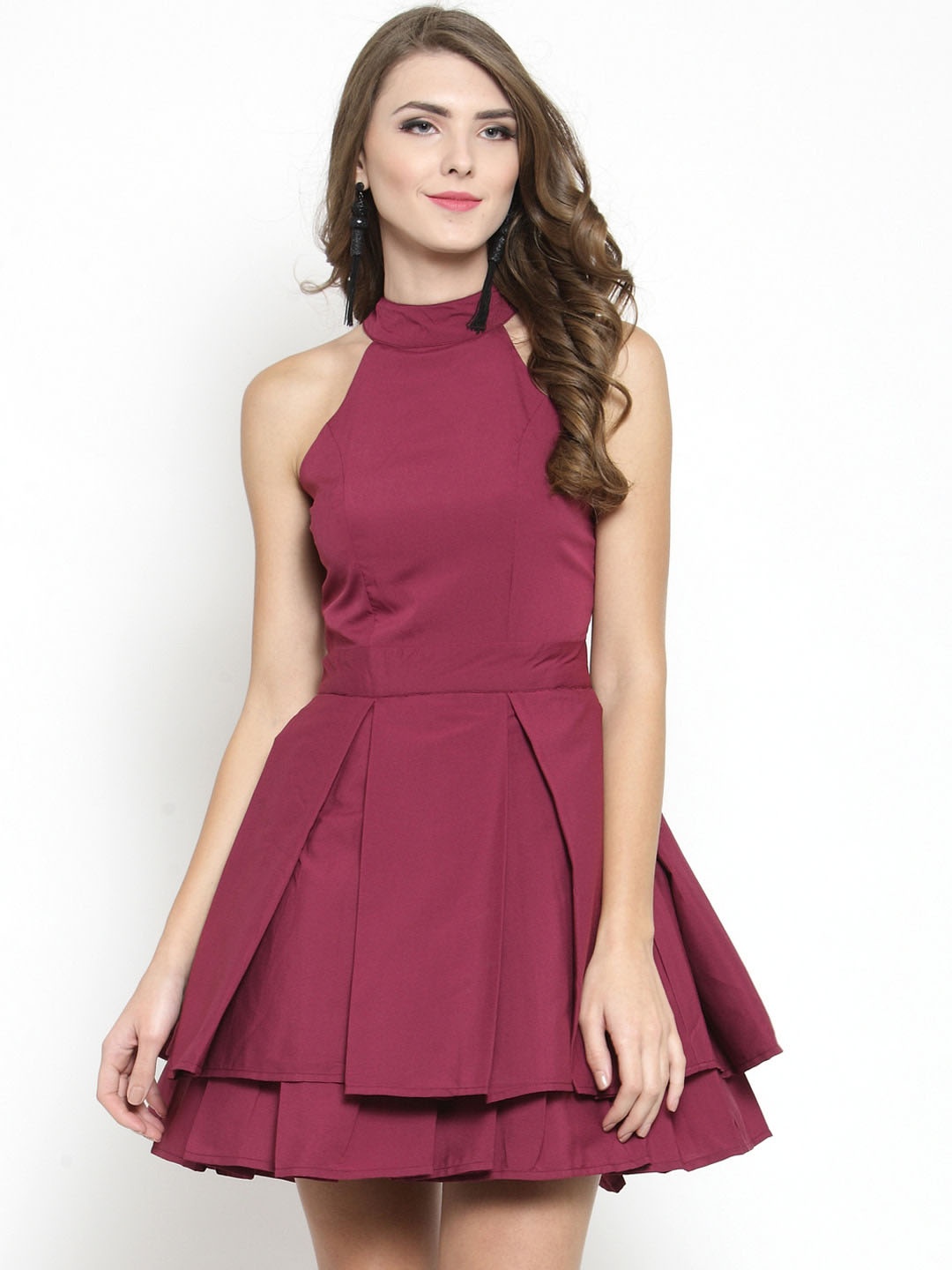 

Sera Women Burgundy Solid Fit and Flare Dress