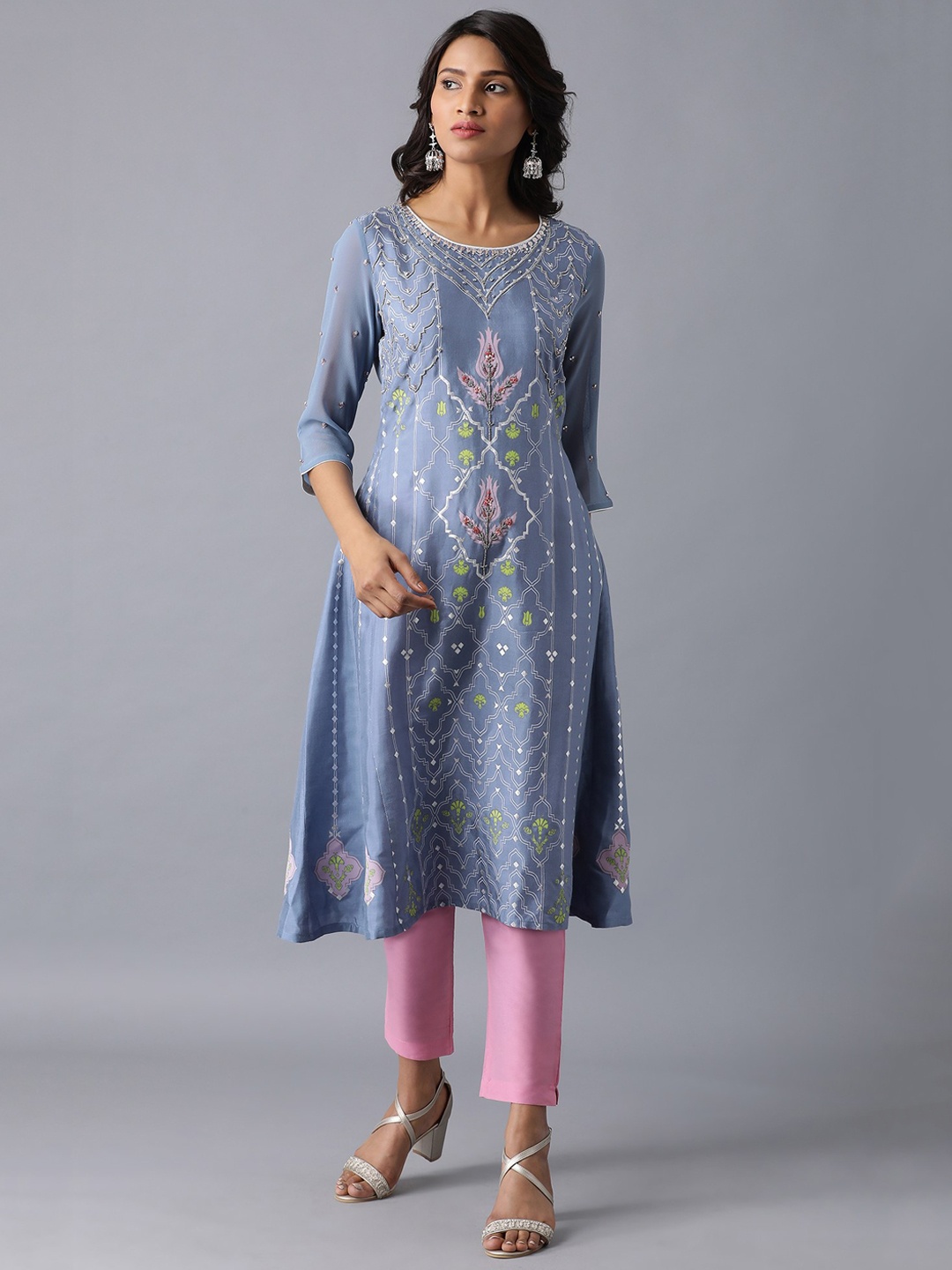

WISHFUL Women Blue Printed A-Line Kurta