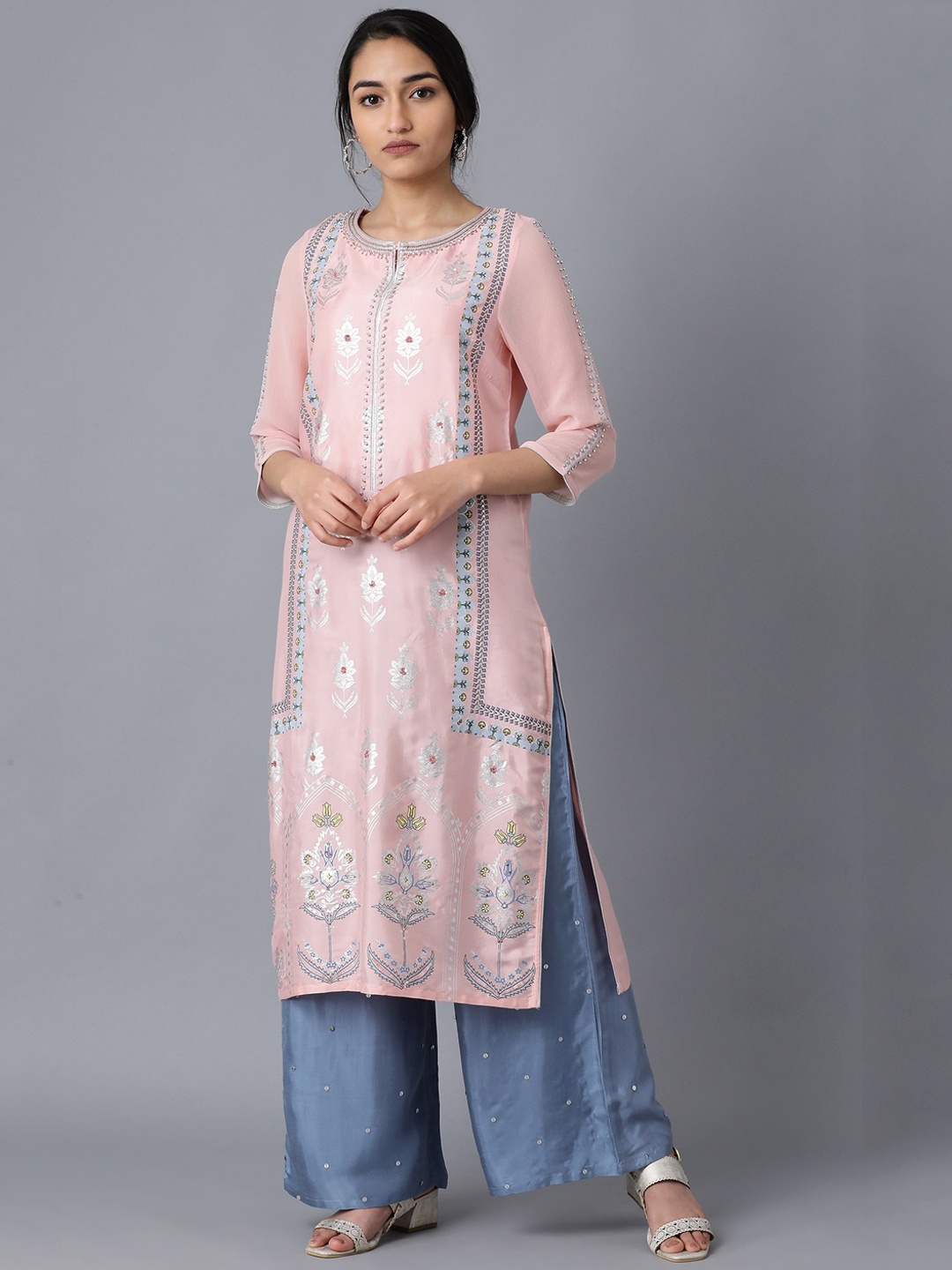 

WISHFUL Women Pink Printed Straight Kurta