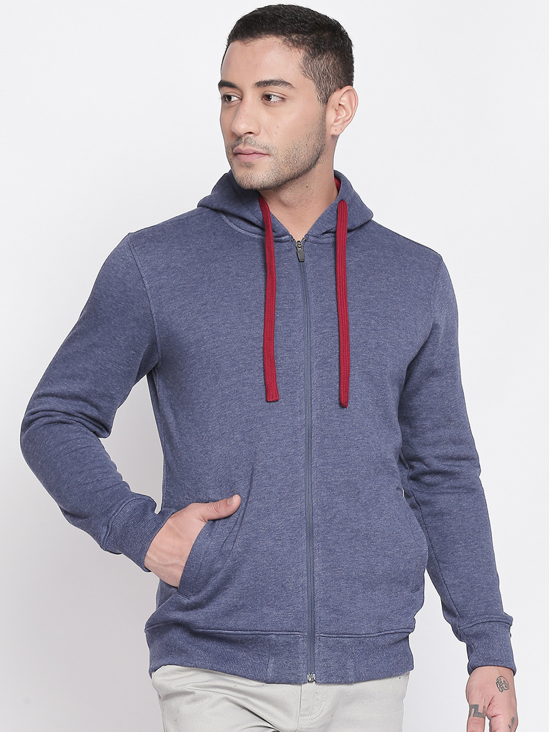 

BYFORD by Pantaloons Men Grey Melange Solid Hooded Sweatshirt