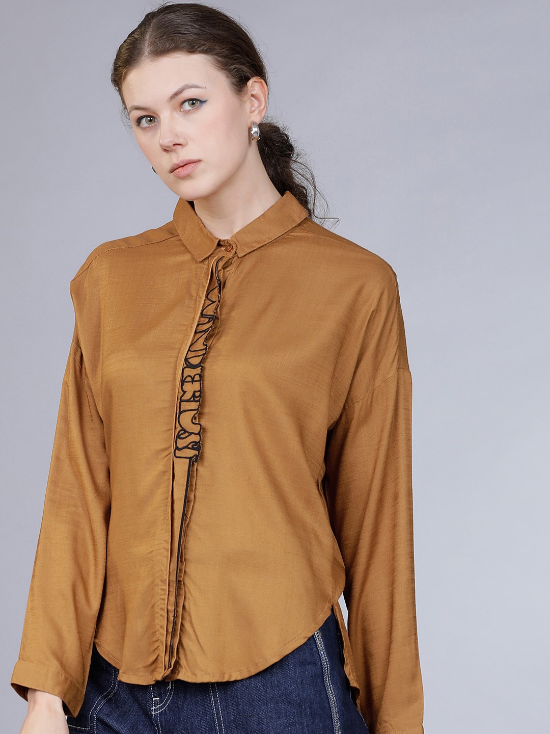 

Tokyo Talkies Women Brown Regular Fit Solid Casual Shirt