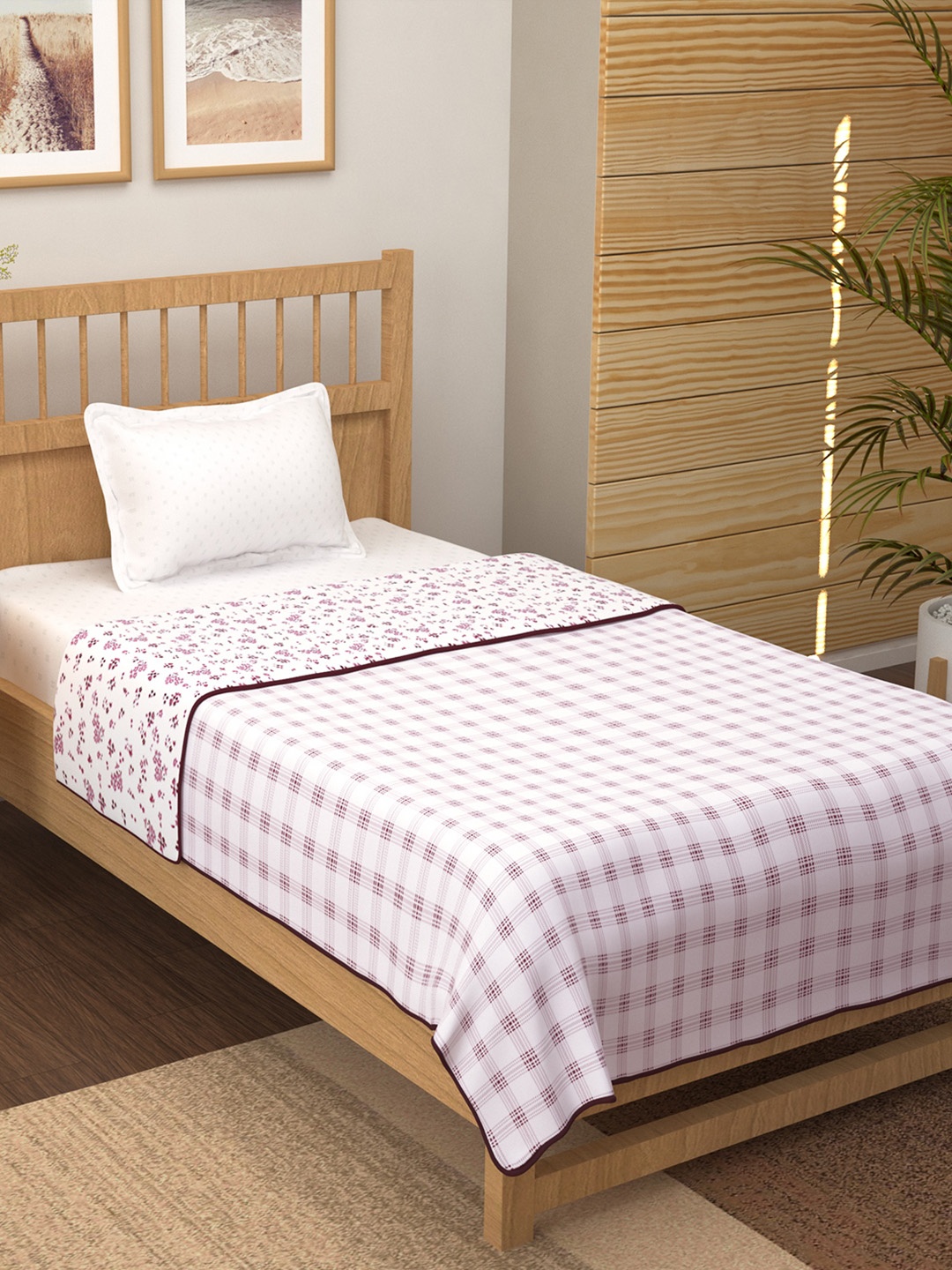 

Story@home White & Pink Floral Mild Winter 150 GSM Single Bed Dohar