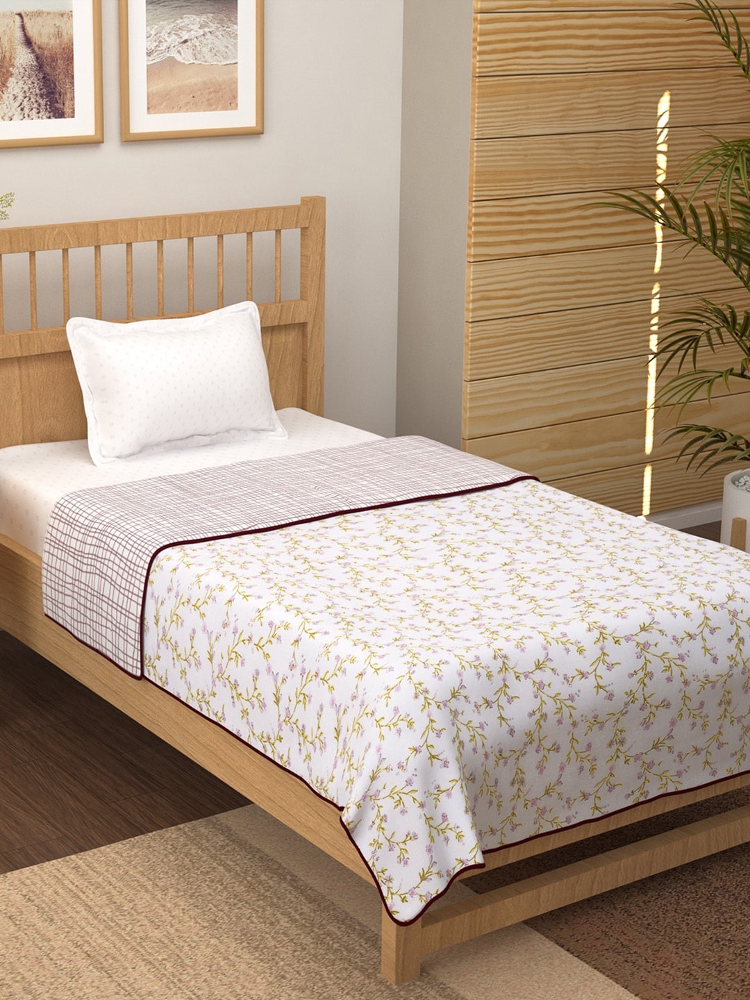 

Story@home White & Pink Floral Mild Winter 150 GSM Single Bed Dohar