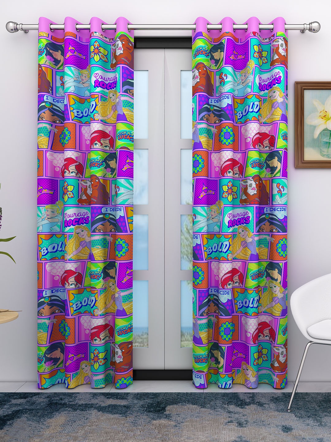 

Disney Kids Set of 2 Printed Long Door Curtains, Pink