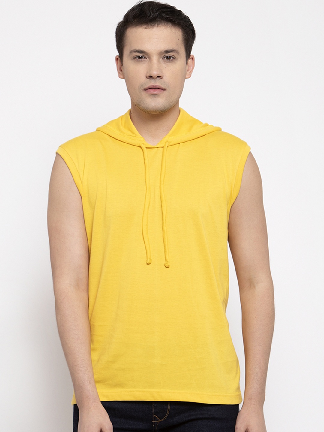 

Friskers Men Yellow Solid Hood T-shirt